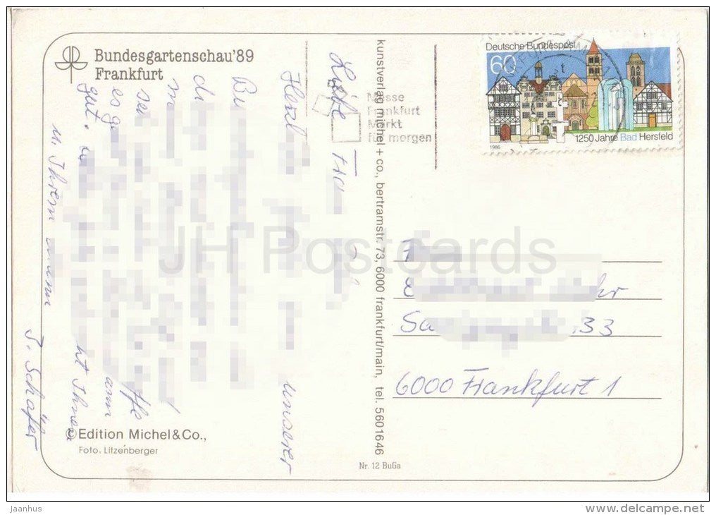 Bundesgartenschau Frankfurt 1989 - flowers - Germany - 1989 gelaufen - JH Postcards