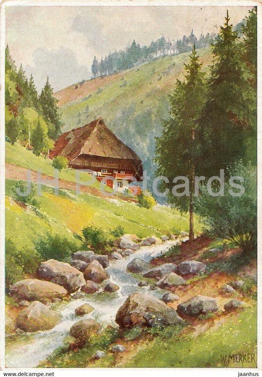 illustration by W. Merker - Schwarzwaldbach - 1959 - Germany - used - JH Postcards
