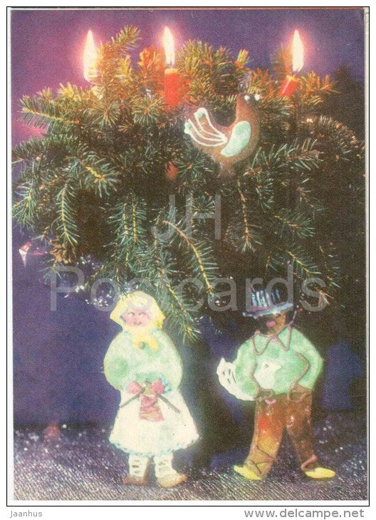 New Year Greeting card - 1 - gingerbread - candles - 1976 - Estonia USSR - used - JH Postcards