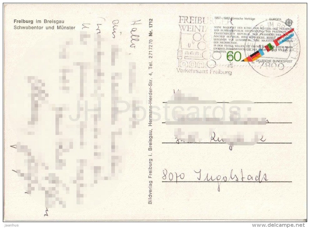 FREIBURG im BREISGAU - Schwabentor und Münster - EUROPA CEPT - 1712 - Germany - gelaufen - JH Postcards