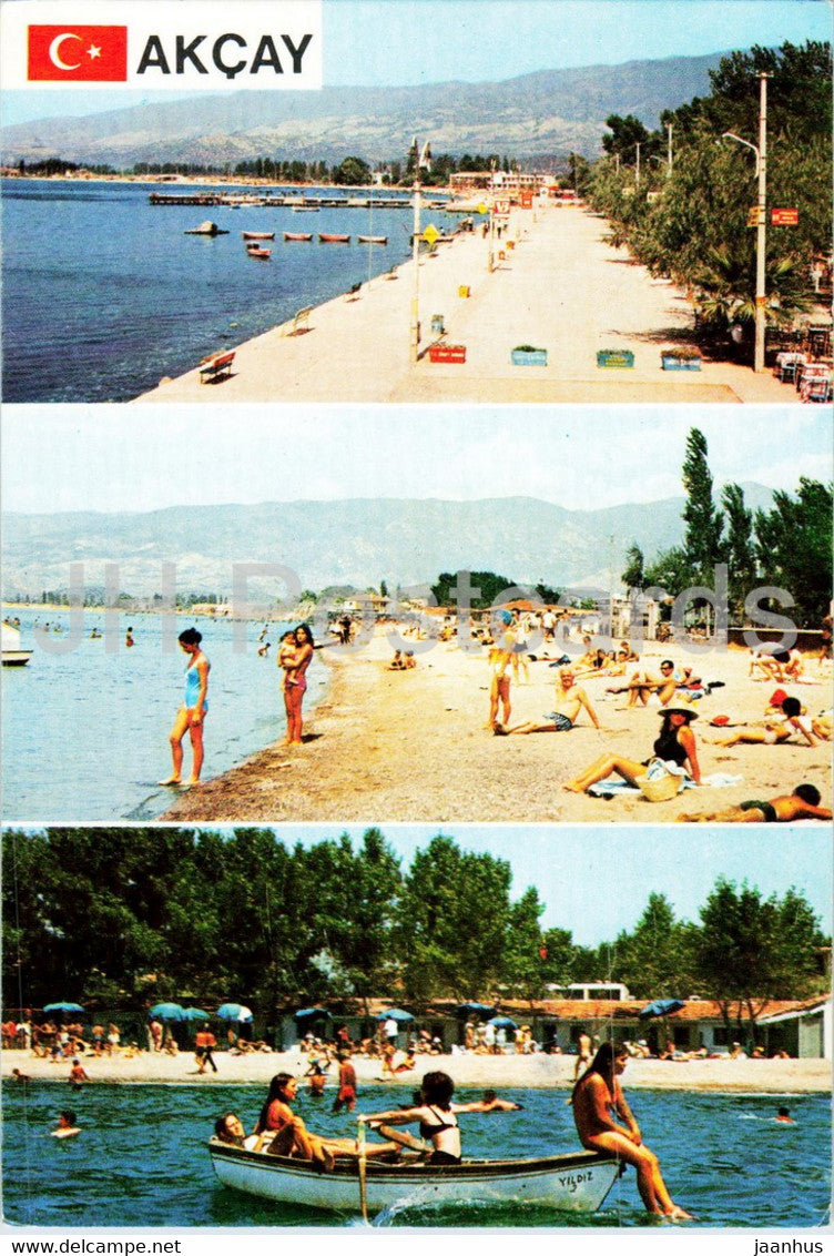 Akcay - beach views - boat - 1986 - Turkey - used - JH Postcards