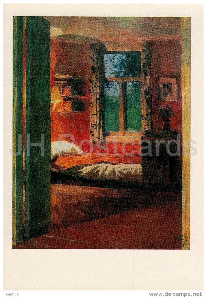 painting by Y. Podlyasky - White Night , 1955 - bed - Russian art - 1977 - Russia USSR - unused - JH Postcards