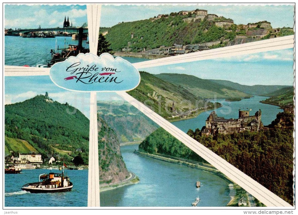 Grüsse vom Rhein - fluss - river - boot - boat - 936/47 - ungelaufen - JH Postcards