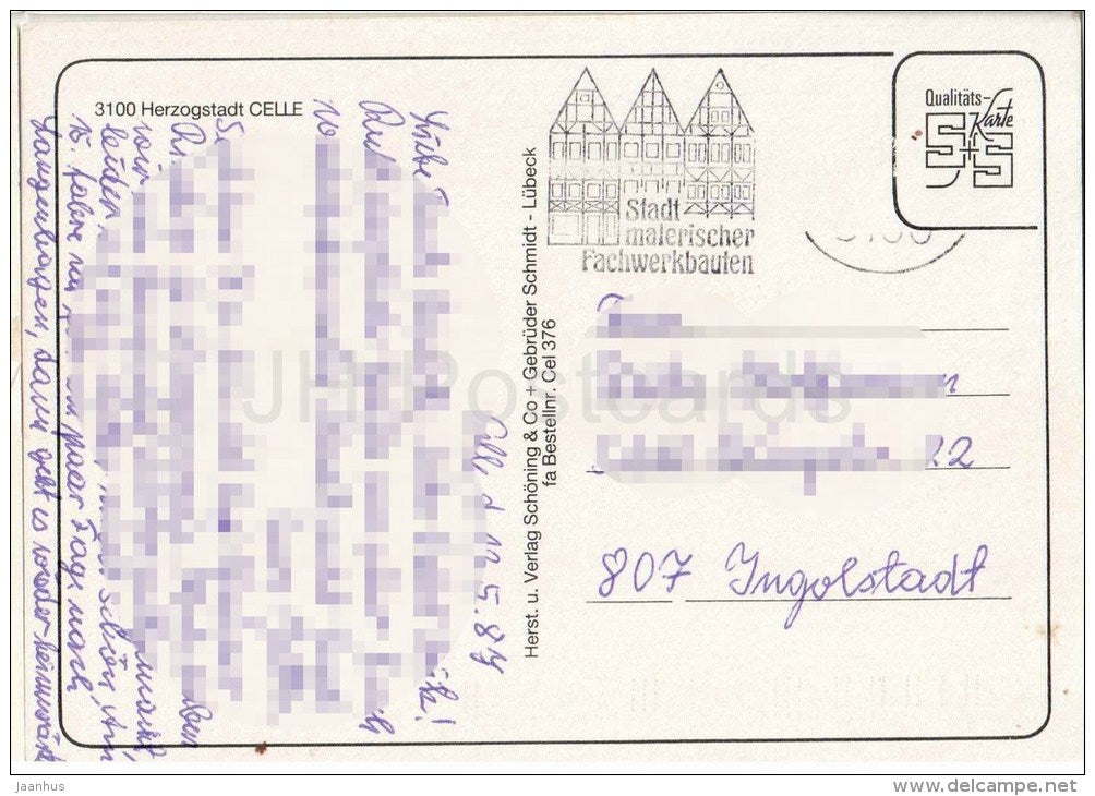 Herzliche Grüße aus der Herzogstadt Celle - 3100 - Germany - 1987 gelaufen - JH Postcards