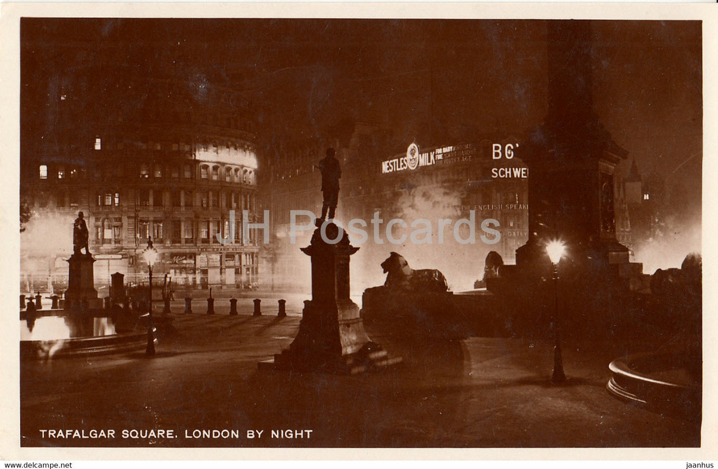 London by Night - Trafalgar Square - old postcard - 1925 - England - United Kingdom - used - JH Postcards