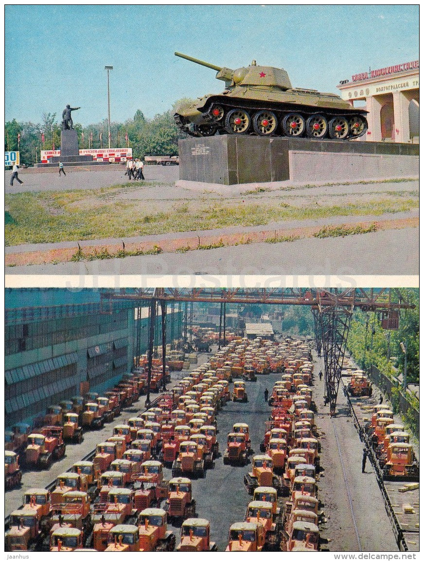 F. Dzherzinsky square - tank T-34 - Tractor plant - Volgograd - large format card - 1973 - Russia USSR - unused - JH Postcards