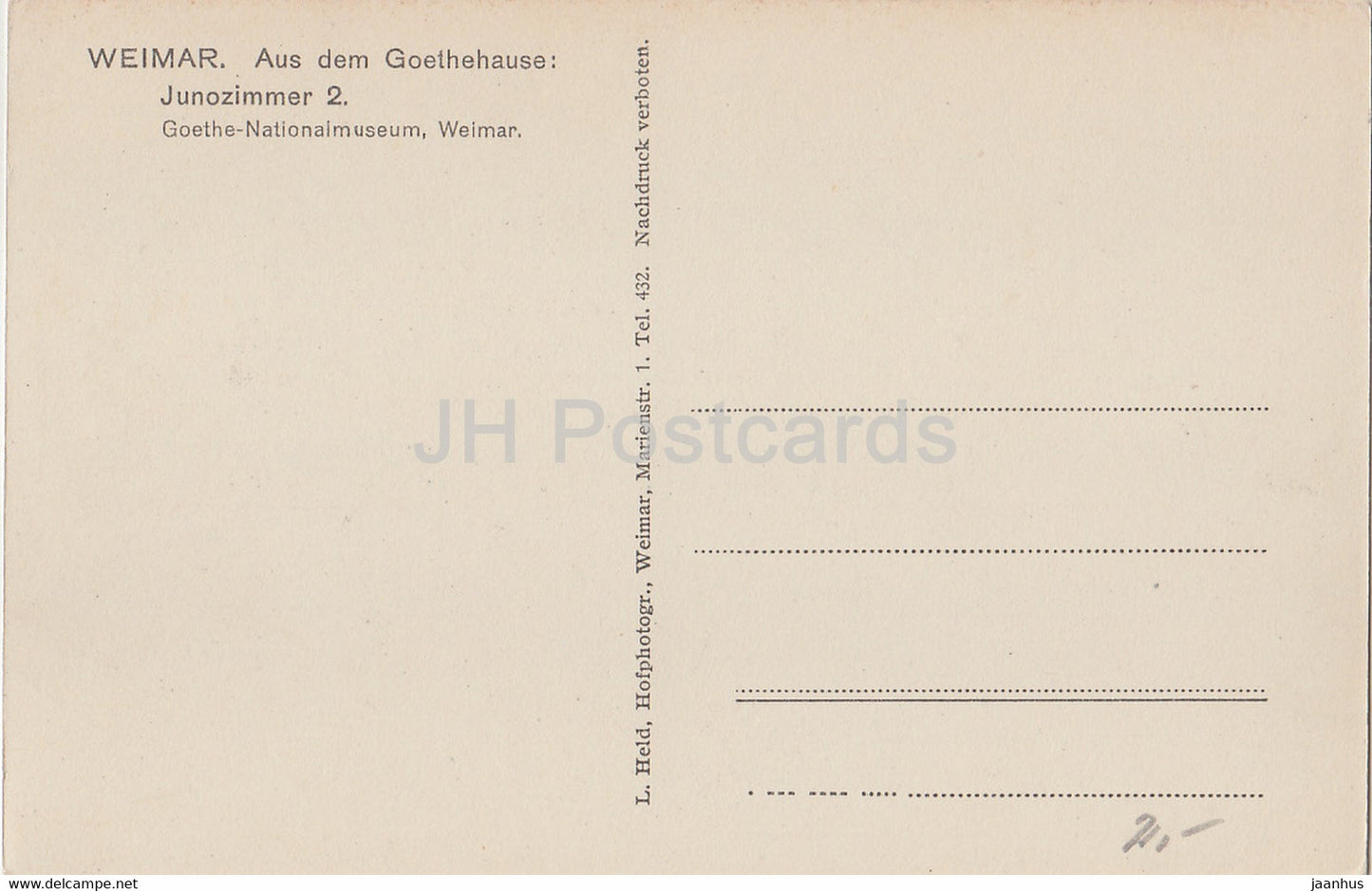 Weimar - Aus dem Goethehause - Junozimmer 2 - Goethe Nationalmuseum - carte postale ancienne - Allemagne - inutilisée