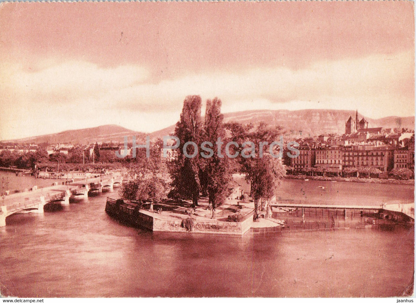 L' lle J J Rousseau a Geneve - Calendrier des Alpes Suisses - 1941 - old postcard - Switzerland - used - JH Postcards