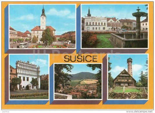 Susice - bus - architecture - town views - Czechoslovakia - Czech - unused - JH Postcards