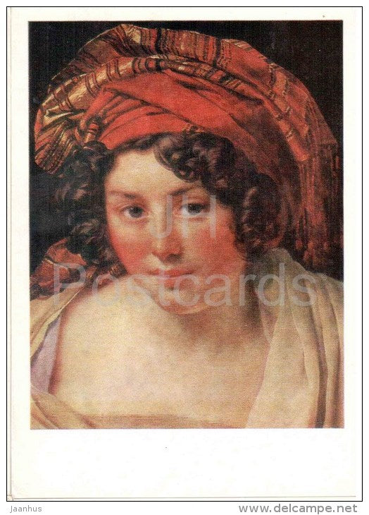 painting by Anne-Louis Girodet de Roussy-Trioson - Woman's head with a turban - french art - unused - JH Postcards