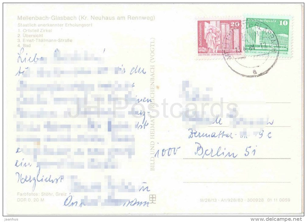 Mellenbach-Glasbach - Ortsteil Zirkel - Übersicht - Ernst-Thälmann-Strasse - Bad - Germany - 1984 gelaufen - JH Postcards