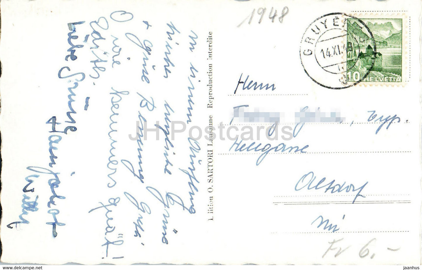 Gruyeres et le Moleson - 1143 - old postcard - 1948 - Switzerland - used