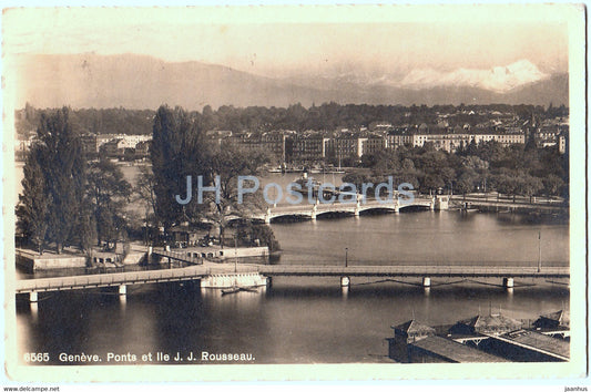 Geneve - Geneva - Ponts et Ile J J Rousseau - 6565 - old postcard - 1915 - Switzerland - used - JH Postcards