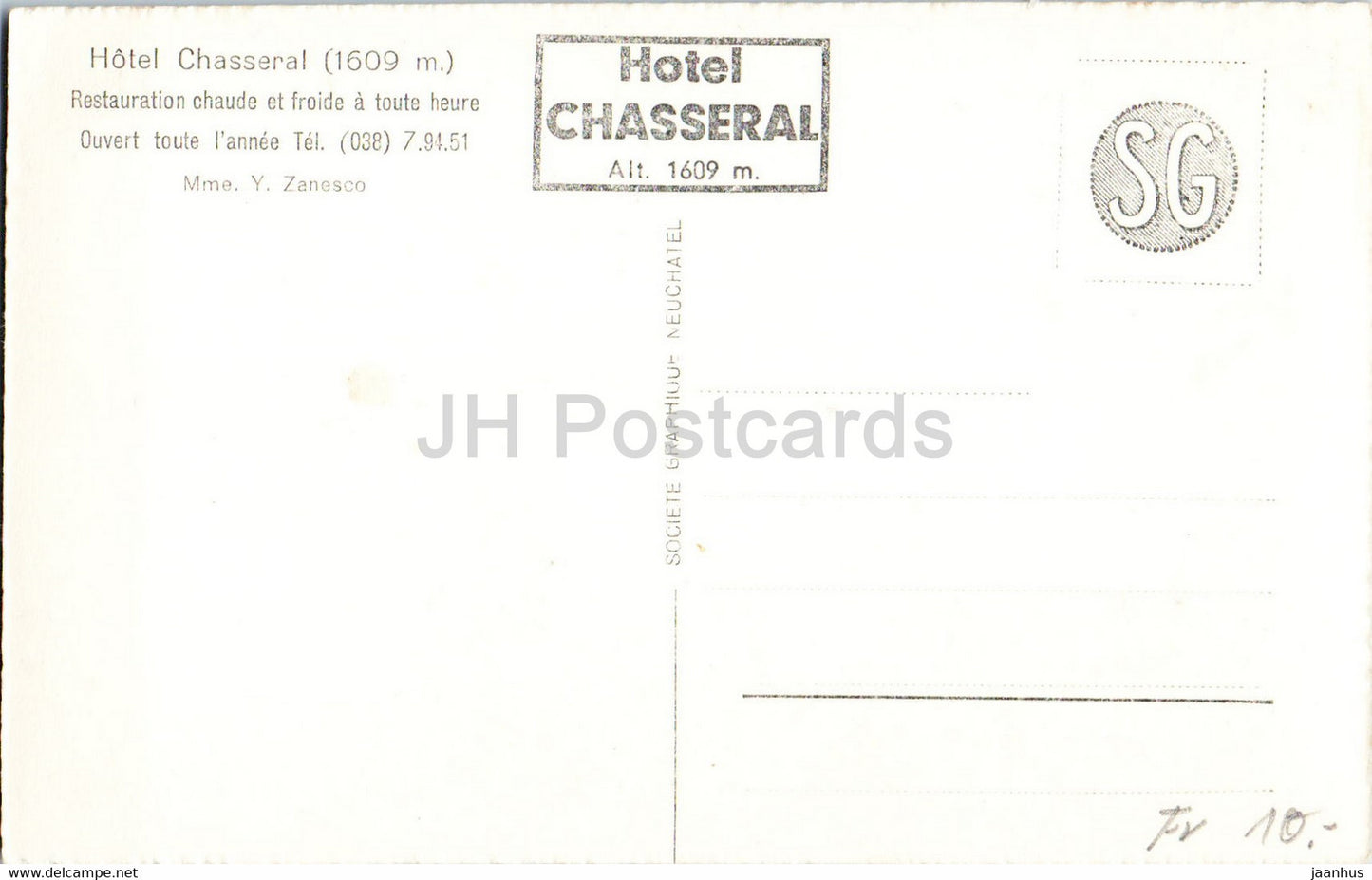 Hotel du Chasseral - 1609 m - old postcard - Switzerland - unused