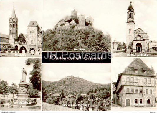 Wartburgstadt Eisenach - Nikolaitor - St Georgenkirche - Lutherdenkmal - Lutherhaus - Germany DDR - unused - JH Postcards