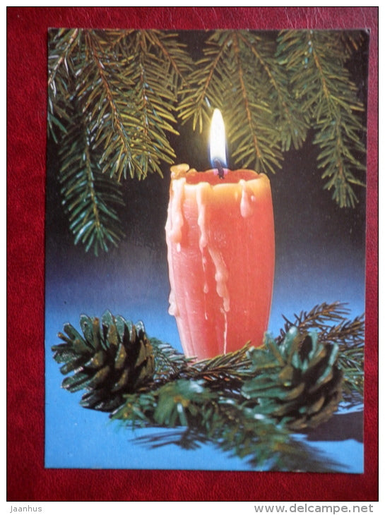 New Year Greeting card - candle - cone - 1989 - Estonia USSR - used - JH Postcards