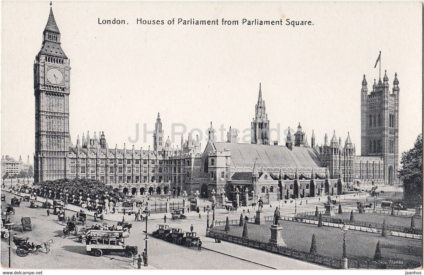 London - Houses of Parliament from Parliament Square - bus - old postcard - England - United Kingdom - unused - JH Postcards