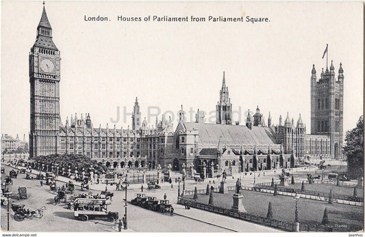 London - Houses of Parliament from Parliament Square - bus - old postcard - England - United Kingdom - unused - JH Postcards