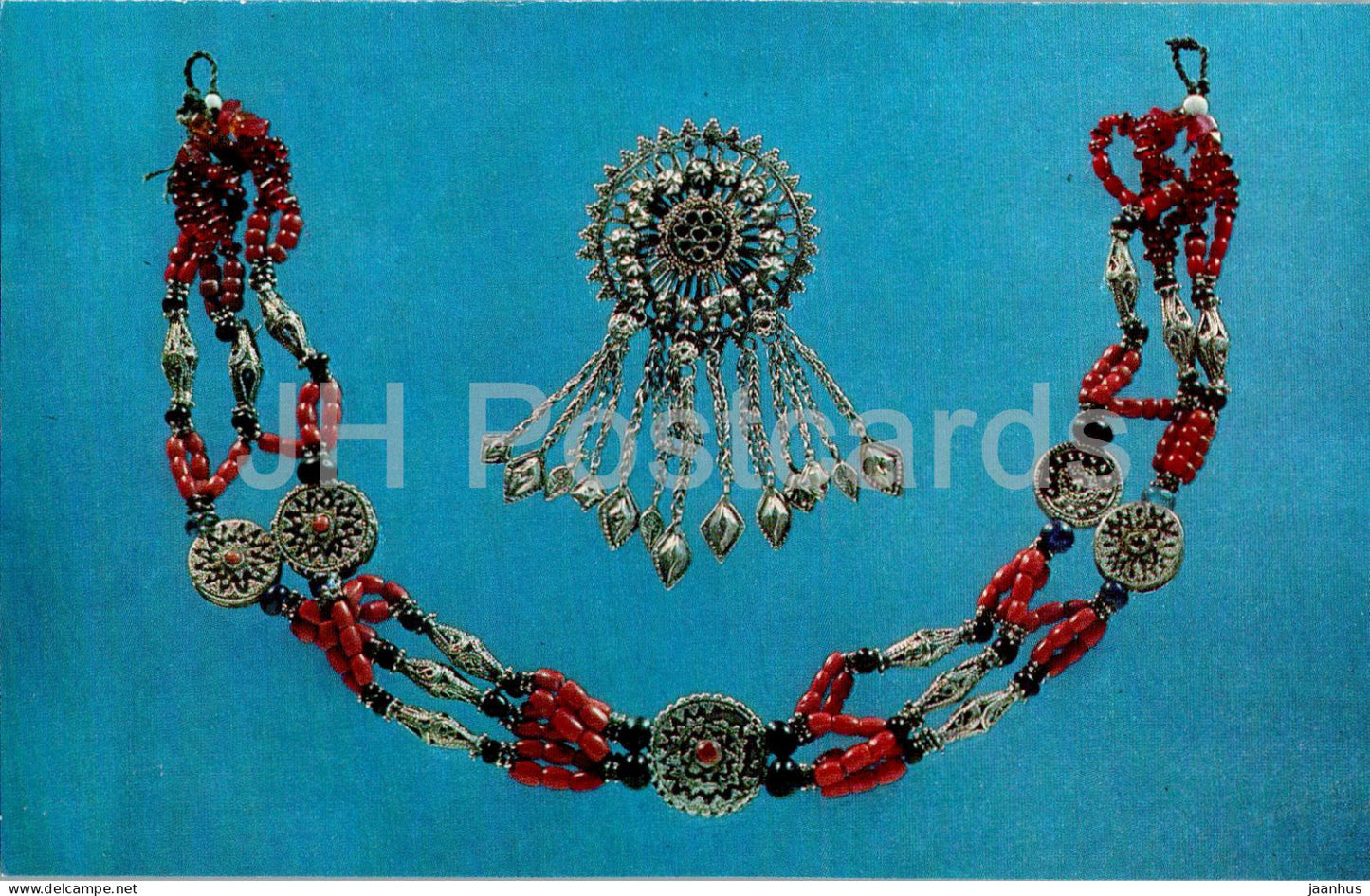 Mukhra necklace - folk art - Tajik art - Tajikistan art - 1977 - Russia USSR - unused - JH Postcards