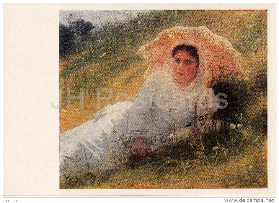 painting by I. Kramskoy - Woman with Umbrella , 1883 - Russian art - Russia USSR - 1983 - unused - JH Postcards