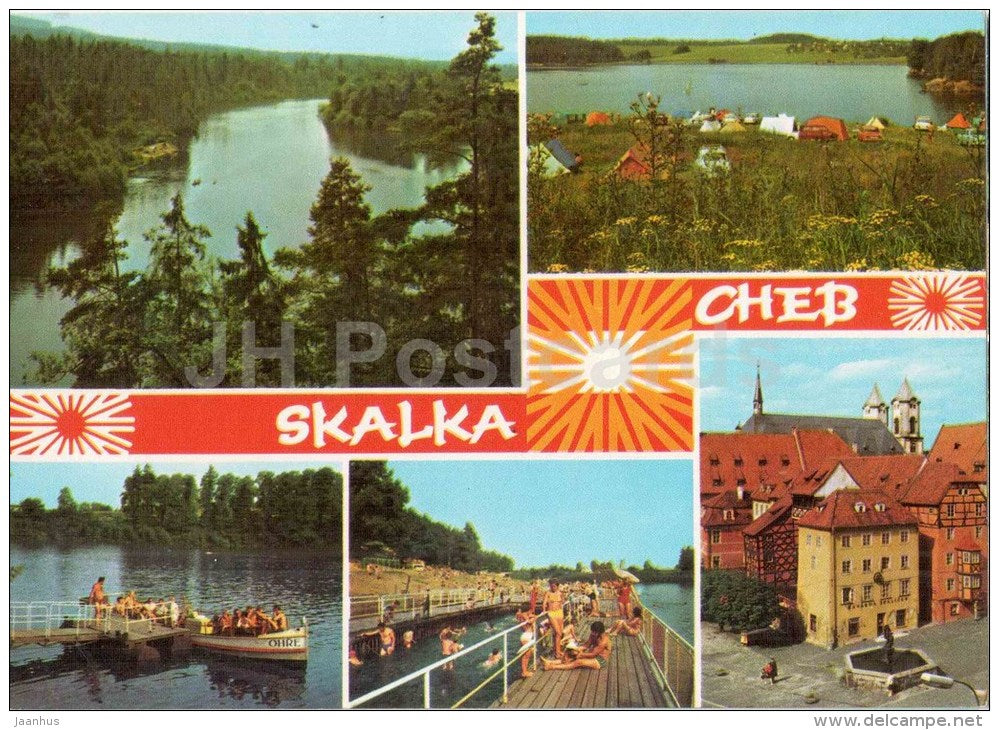 Cheb - Skalka - recreation centre - river - camping area - boat - Czechoslovakia - Czech - unused - JH Postcards