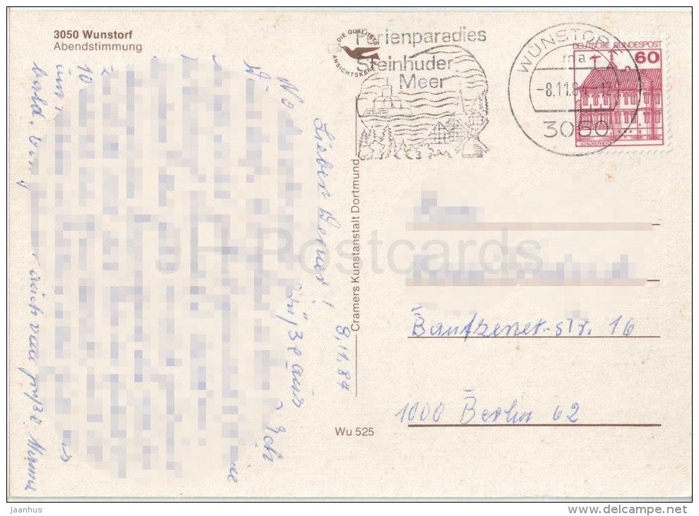 Wunstorf , Abendstimmung - 3050 - Wu 525 - Germany - 1984 gelaufen - JH Postcards