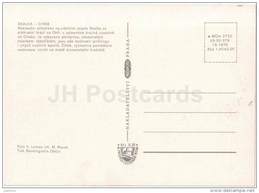 Cheb - Skalka - recreation centre - river - camping area - boat - Czechoslovakia - Czech - unused - JH Postcards