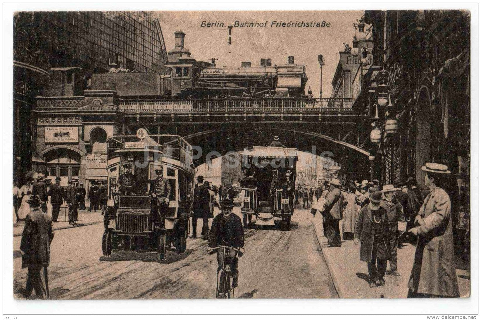 Bahnhof Friedrichstrasse - old cars - train - locomotive - Berlin - Germany - sent from Germany to Estonia Tallinn 1921 - JH Postcards