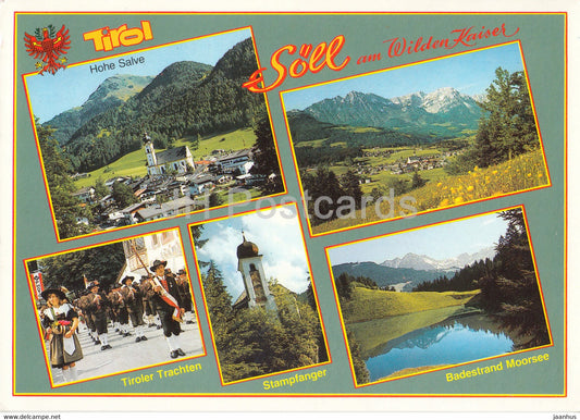 Soll am Wilden Kaiser - Tirol - Hohe Salve - Tirolen Trachten - Stampfanger - Badestrand Moorsee - 1988 - Austria - used - JH Postcards