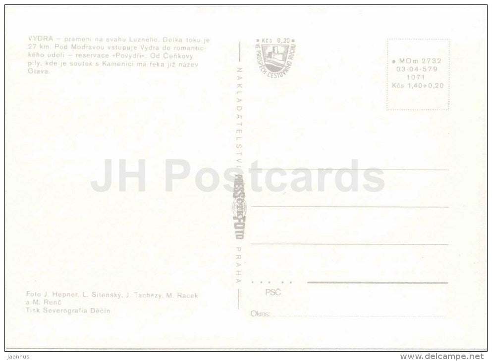 Povydri - Vydra - Vydri - nature - Czechoslovakia - Czech - unused - JH Postcards