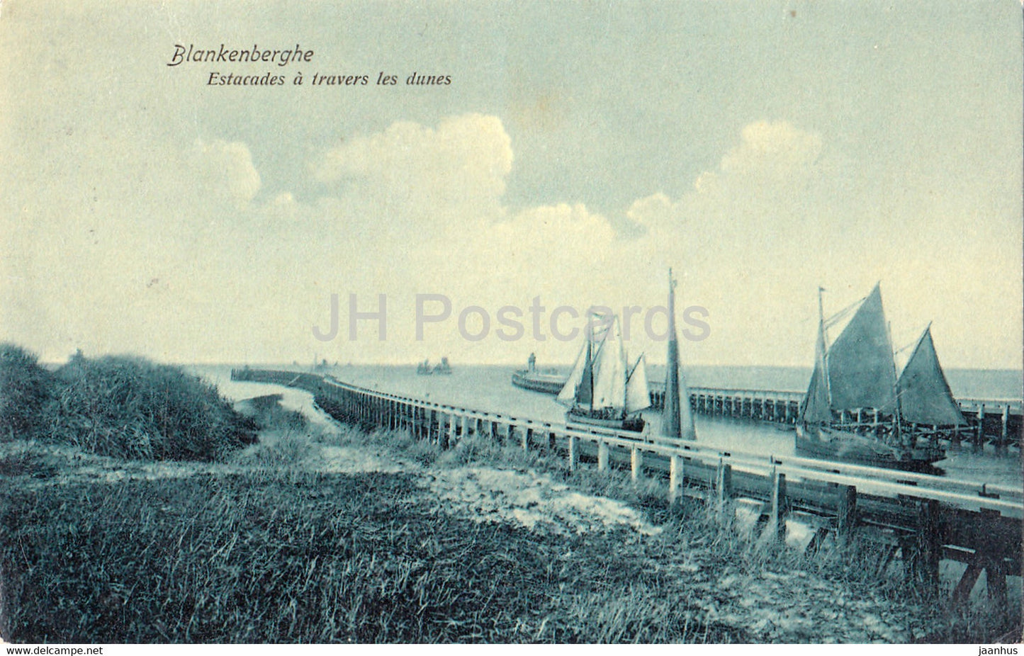 Blankenberghe - Estacades a travers les dunes - sailing boat - 1909 - old postcard - Belgium - used - JH Postcards