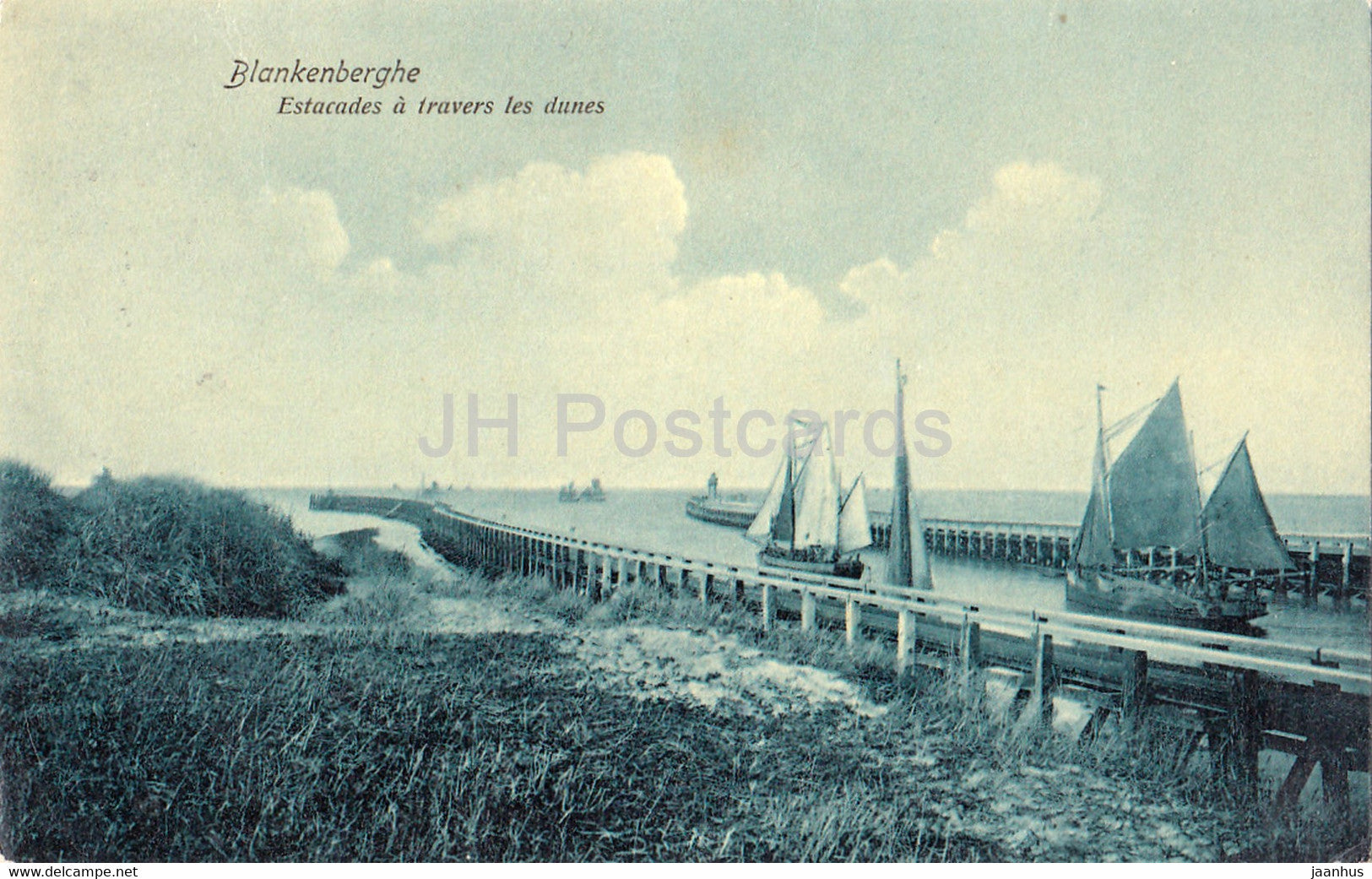 Blankenberghe - Estacades a travers les dunes - sailing boat - 1909 - old postcard - Belgium - used - JH Postcards