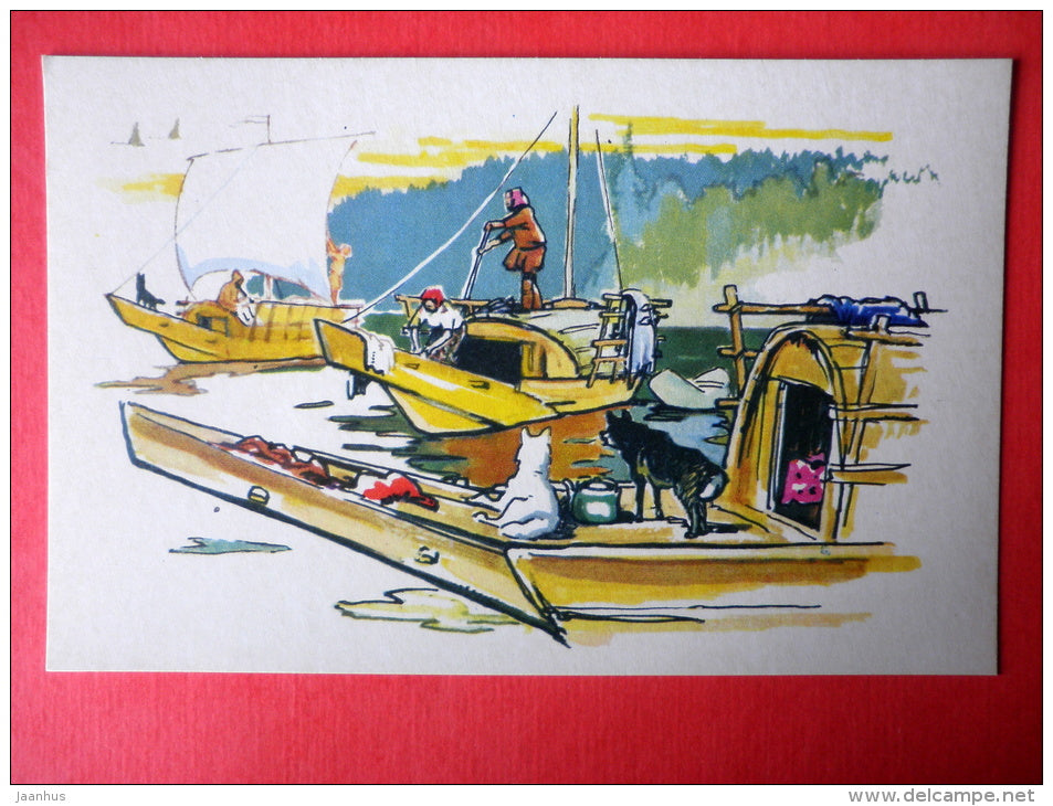 illustration by P. Pavlinov - Ostyak Ilimka - Siberia - Boats of the World - 1971 - Russia USSR - unused - JH Postcards