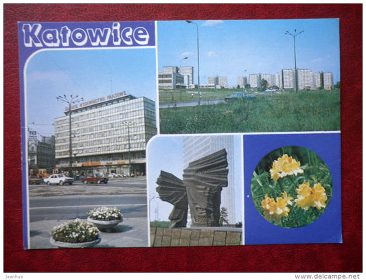 multi view card - monument - flowers - Katowice - 1988 - Poland - used - JH Postcards