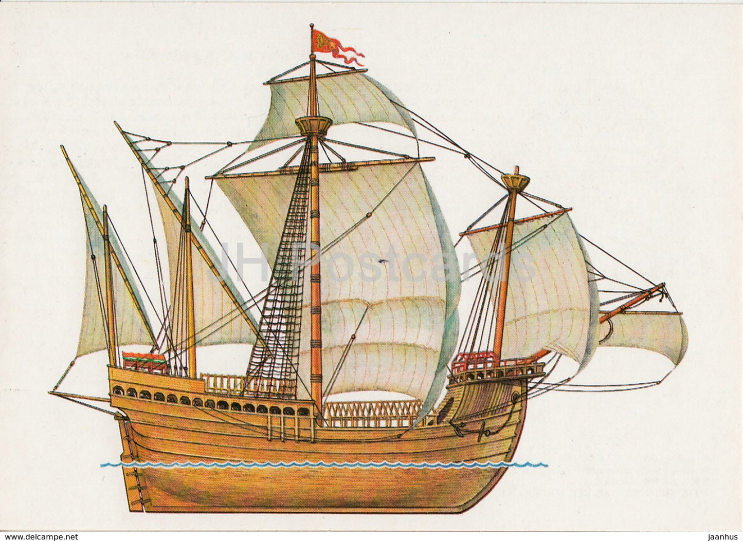 Venetian Carrack - sailing ship - illustration - 1989 - Russia USSR - unused - JH Postcards