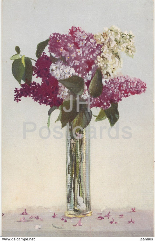 lilac in a vase - flowers - NZG Serie 231 - old postcard - 1920 - used - JH Postcards