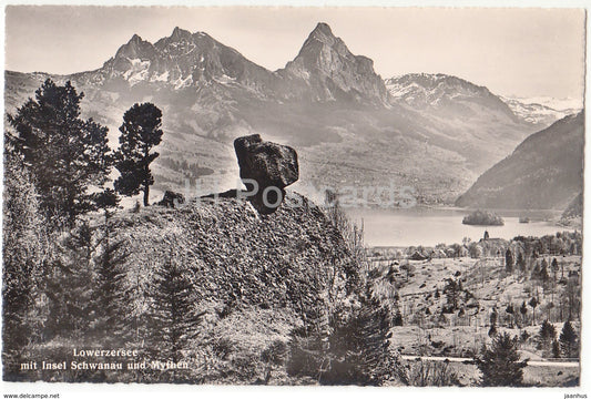 Lowerzersee mit Insel Schwanau und Mythen - 2779 - Switzerland - old postcard - unused - JH Postcards