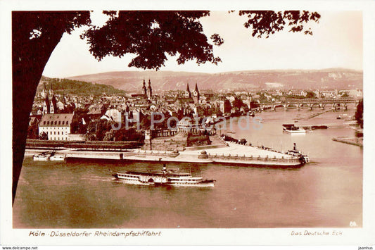 Koln - Cologne - Dusseldorfer Rheindampfschiffahrt - Das Deutsche Eck - ship - old postcard - Germany - unused - JH Postcards