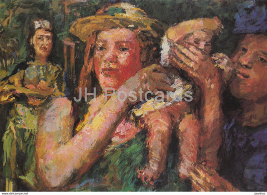 painting by Oskar Kokoschka - Im Garten - Besuch - German art - Germany - unused - JH Postcards