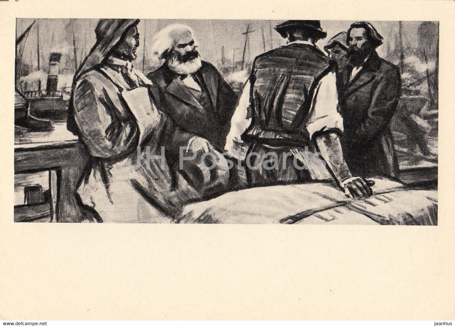 Karl Marx and Friedrich Engels among London dockers - 1967 - Russia USSR - unused - JH Postcards