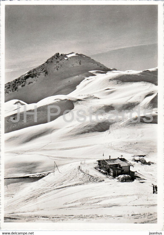 Weisshorn Sattel Hutte - S C Arosa 2400 m - Weisshorngipfel - 0216 - old postcard - 1947 - Switzerland - used - JH Postcards