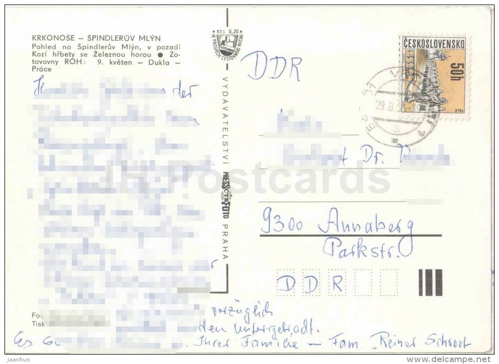 Krkonose - Spindleruv Mlyn - Zelezna Hora - Dukla - Czechoslovakia - Czech - used 1984 - JH Postcards