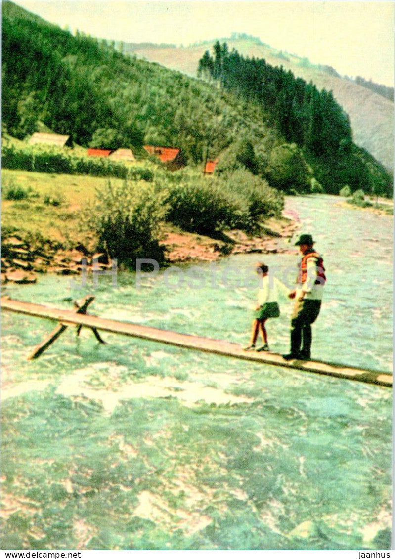 Carpathian Mountains - Planked footway across the river near the village of Bogdan - 1967 - Ukraine USSR - unused - JH Postcards