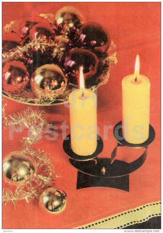 New Year Greeting card - candle - decorations - 1969 - Estonia USSR - unused - JH Postcards