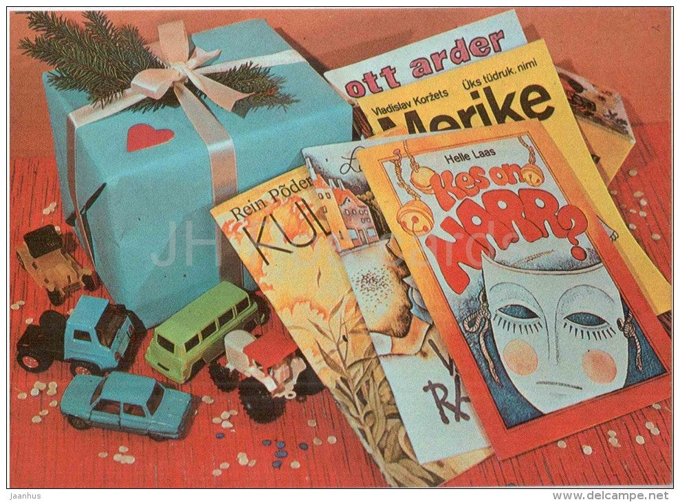 New Year Greeting card - gifts - model cars - books - 1984 - Estonia USSR - unused - JH Postcards