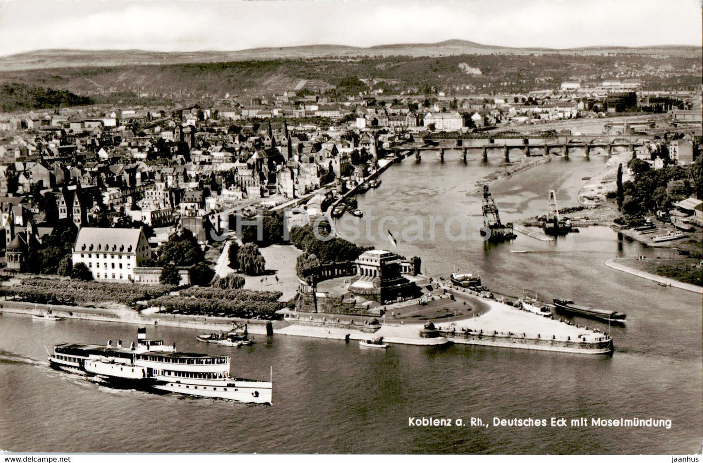 Koblenz a Rh. Deutsches Eck mit Moselmundung - ship - steamer - old postcard - Germany - unused - JH Postcards