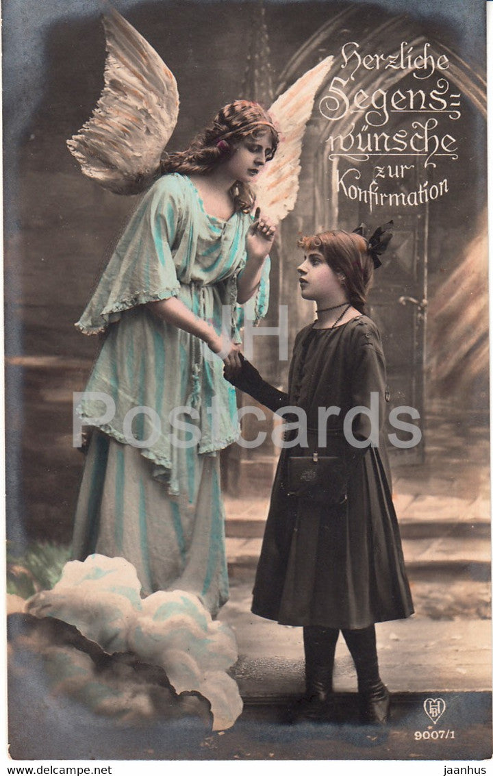 Greeting Card - Herzlichen Segenswunsch zur Konfirmation - girl - angel HB 9007/1 - old postcard - 1926 - Germany - used - JH Postcards