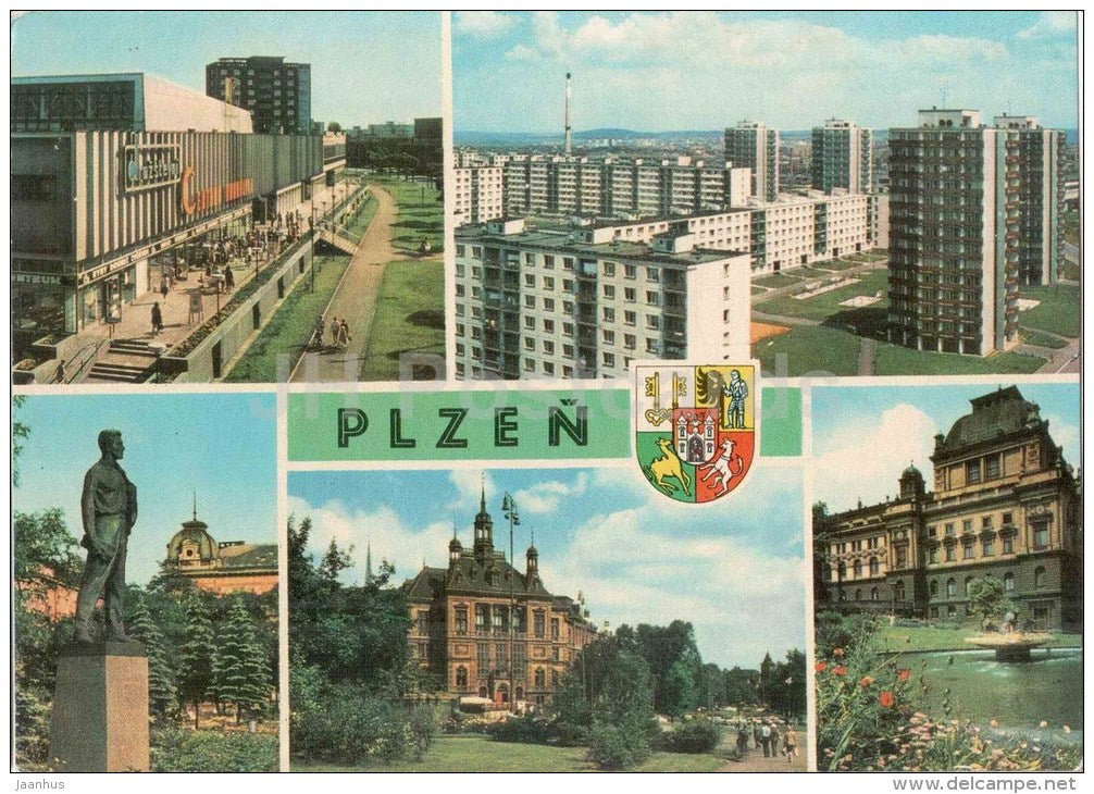 Cooperative Trading House Centrum - monument to Julia Fucika - museum - square - Plzen - Czechoslovakia - Czech - unused - JH Postcards