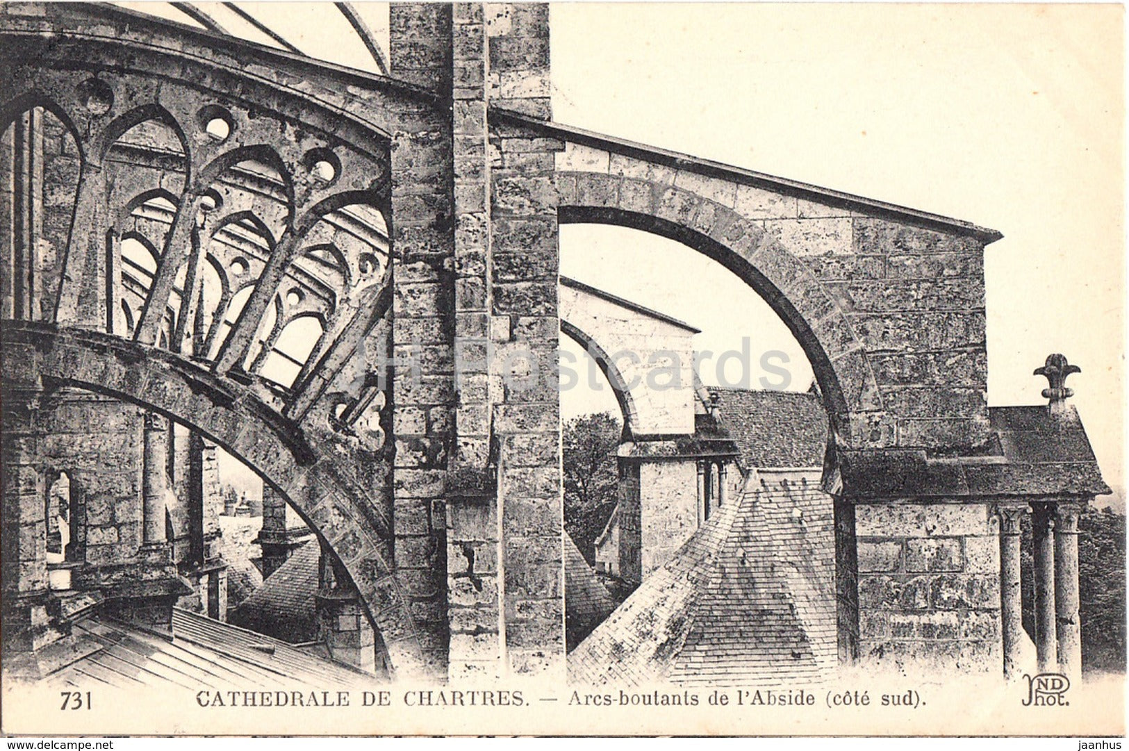 Cathedrale de Chartres - Arcs Boutants de l'Abside - cote sud - cathedral - 731 - old postcard - France - unused - JH Postcards