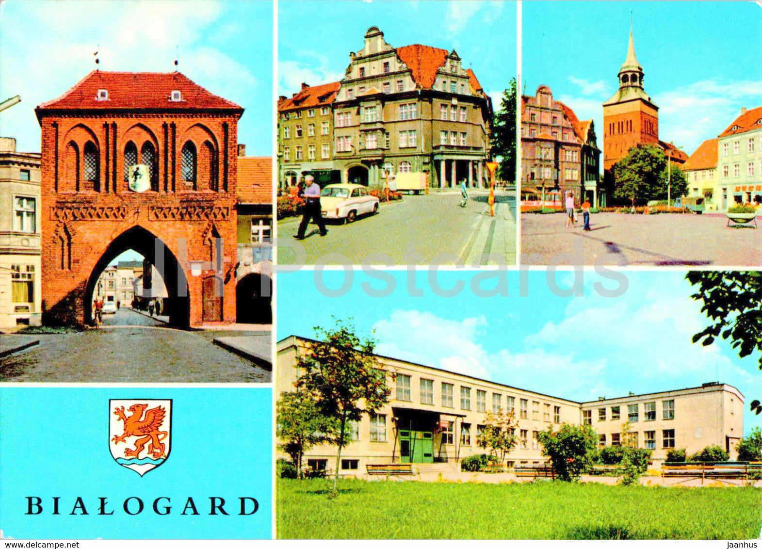 Bialogard - Wysoka Brama - Plac Wolnosci - Szkola No 3 - Freedom Square - School No 3 - multiview - Poland - unused - JH Postcards